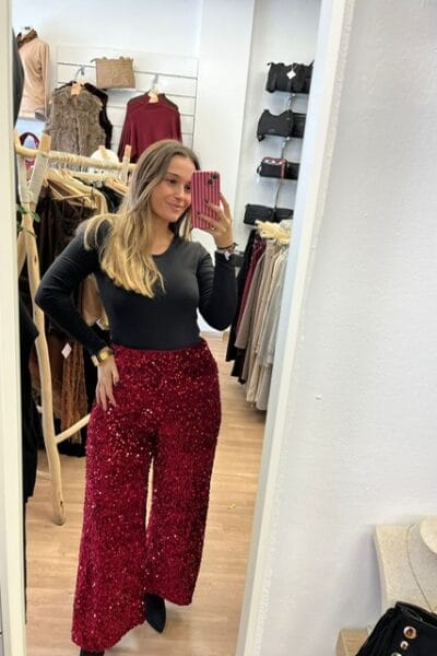 PANTALON BRILLO BURDEOS