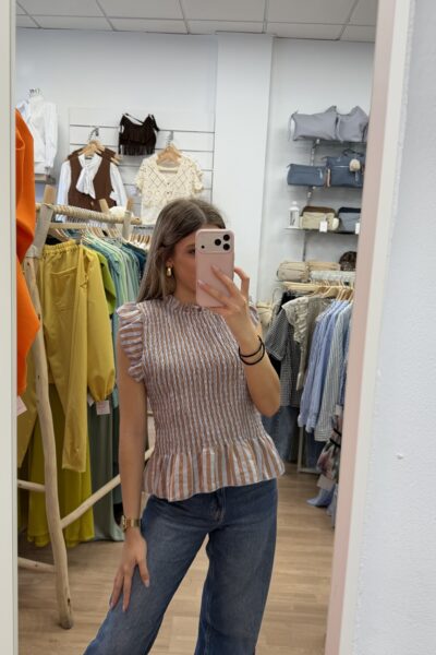 BLUSA LIDIA CELESTE Y BEIGE