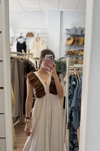 VESTIDO CARMEN MARRÓN Y BEIGE