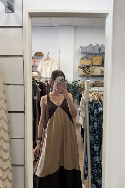 VESTIDO CLOE BEIGE Y MARRÓN