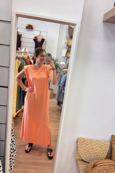 VESTIDO ALGODON HOMBRERAS CORAL
