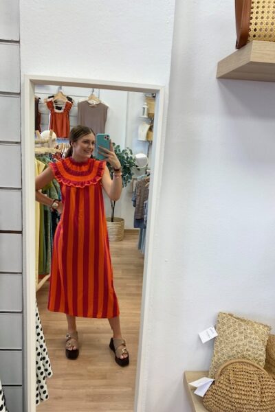 VESTIDO MARIETA ROSA Y NARANJA
