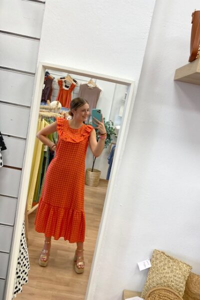VESTIDO ELENA ROSA Y NARANJA