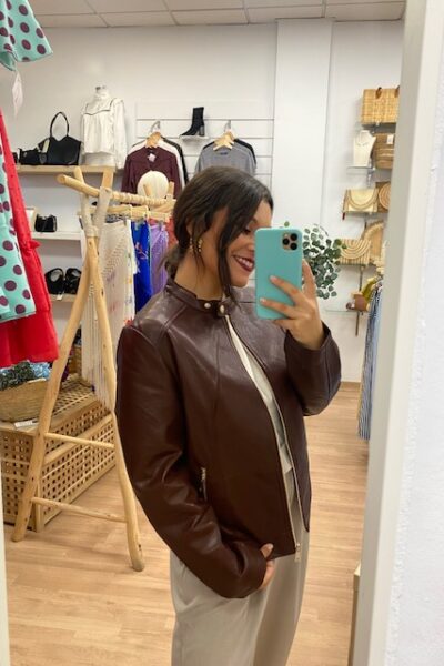 CHAQUETA CUERO GRANATE