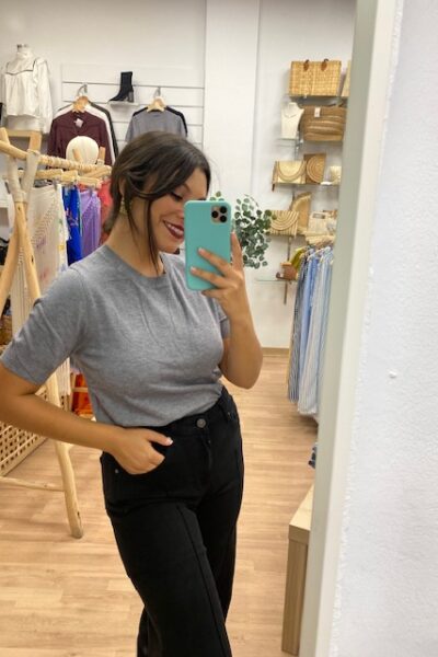 CAMISETA PUNTO CROP GRIS